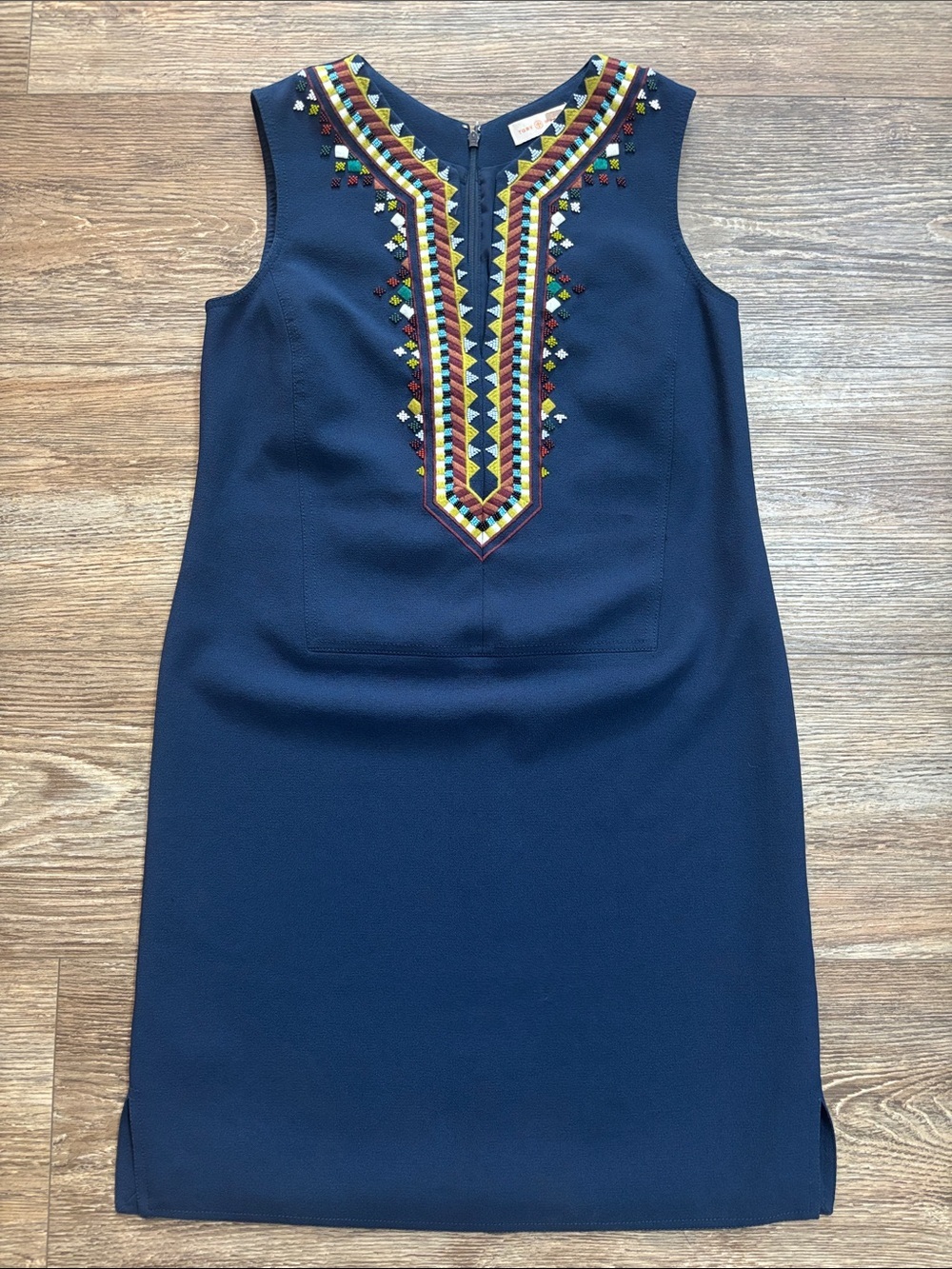 Tory Burch Embroidered & Beaded Sophia Sleeveless Tunic Dress Women's Size 4